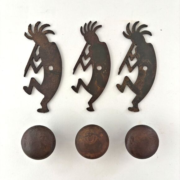 Kokopelli Metal Reversible Drawer Knob Lot 3 Southwestern Lodge Cabin Rustic - Picture 4 of 5